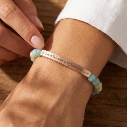 Inspirational Christian Bracelet for Women, 18K Gold Plated Bible Verse Jewelry with Amazonite Beads, Religious Faith Gift for Mom, Daughter, Sister, Friend - color: A Sweet Friendship Refreshes The Soul-Amazonite Rose Gold