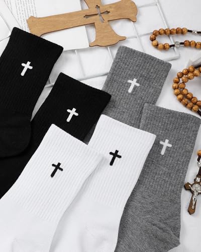 Shihanee 6 Pairs Cross Socks for Men Women - color: Black, White, Dark Grey