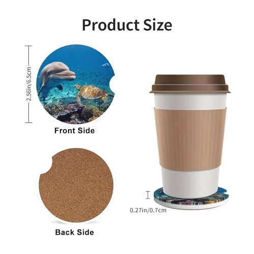 Dolphin Turtle Car Cup Holder Coasters 2 Pack 2.63" for Women - color: Blue