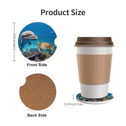Dolphin Turtle Car Cup Holder Coasters 2 Pack 2.63" for Women - color: Blue