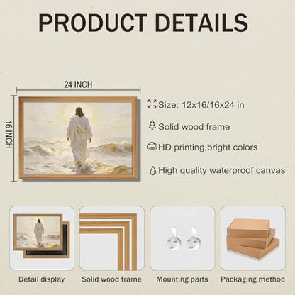Christian Wall Art, Abstract Jesus Walking on Water Canvas Wall Art 16x24in - color: Jesus white Wall Art, size: 24"L x 16"W