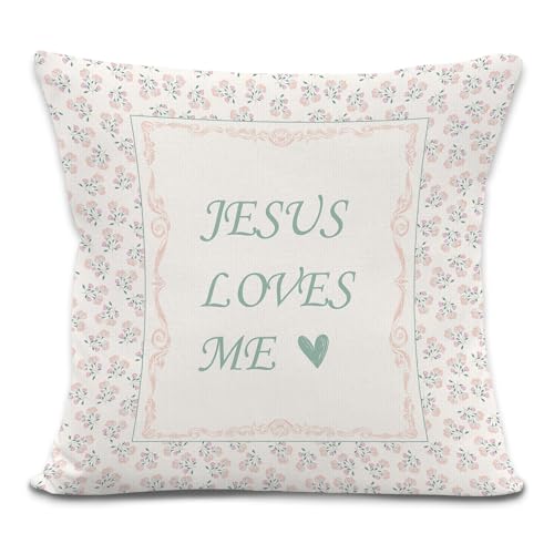 Christian Floral Girl Nursery Throw Pillow Covers, Baby Girl Nursery Decor, Jesus Loves Me Decorative Pillowcases Cushion Cases for Baby Little Girls Room Bedroom Decor, 18x18 Pillow Covers - color: Love Me