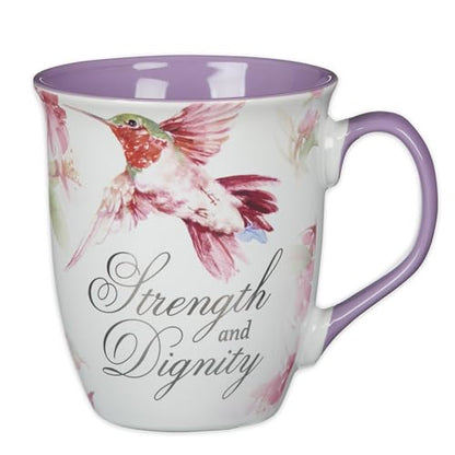 Christian Art Gifts Large Ceramic Scripture Coffee Mug for Women - color: Purple/Strength & Dignity