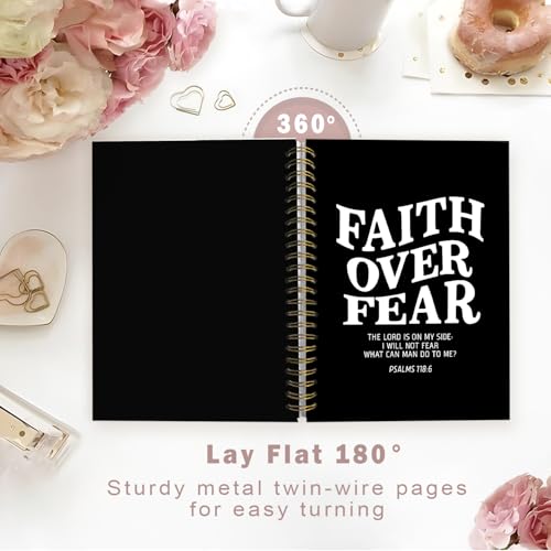 Lacama Black Inspirational Notebook Journal, Christian Gifts for Women, 160 Pages，Bible Journal Notebooks for Note Taking, Office School Supplies, 5.5"x8.3" Faith Over Fear Christian Spiral Notebooks - color: Faith Over Fear