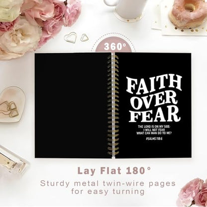 Lacama Black Inspirational Notebook Journal, Christian Gifts for Women, 160 Pages，Bible Journal Notebooks for Note Taking, Office School Supplies, 5.5"x8.3" Faith Over Fear Christian Spiral Notebooks - color: Faith Over Fear