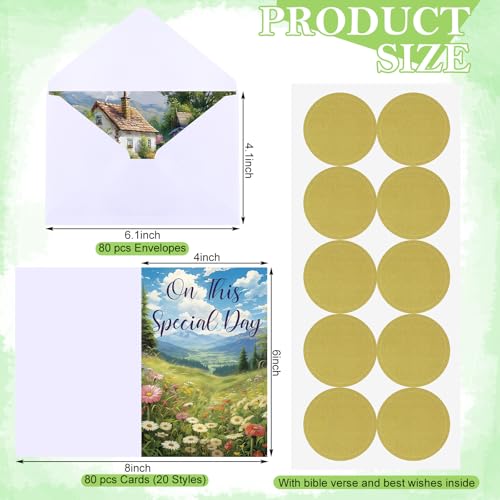 Geyoga 80 Set 4 x 6 Inch Religious Christian Birthday Cards Bulk