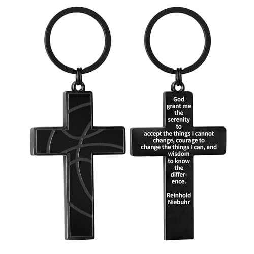 Football/Baseball/Soccer/Basketball Cross Keychain for Men Sport Gifts - color: Black, style: Basketball-serenity Prayer