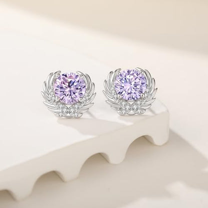 Angle Wing Earrings Sterling Silver Birthstone Stud Jewelry Birthday Gifts for Women Wife Friends Daughter Granddaughter - style: Angle wing earrings-purple birthstone