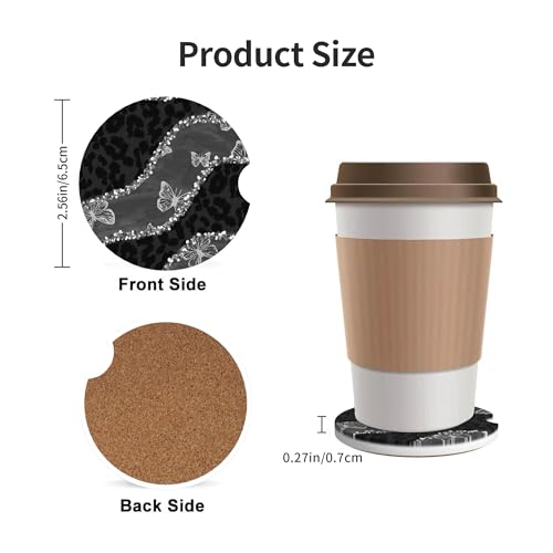 Car Coasters for Cup Holder 2 Pack - Black Leopard Butterfly - color: Black Leopard Butterfly