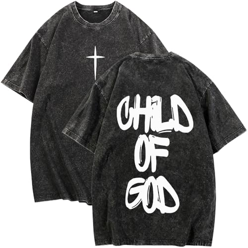 Men's Oversized T-Shirt God Jesus Faith Religious Christian Shirt Unisex Casual Vintage Streetwear Baggy Acid Wash Tops - color: Black, size: Small