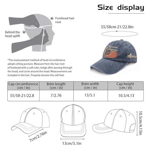 US 250 Years Freedoms 1776-2026 250th Birthday Embroidered Hats Garde Cap for Him - color: 250th Anniversary Us 250 Year American Patrioticnavy Blue3