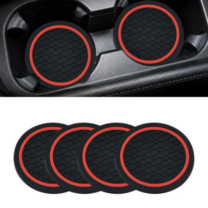 4PCS Car Cup Holder Coasters - 2.75 Inch Non-Slip Insert Water Bottle Holder Pads, Dustproof Automotive Interior Accessories Mat, Universal for Vehicles, Trucks, RVs (Red) - color: Red