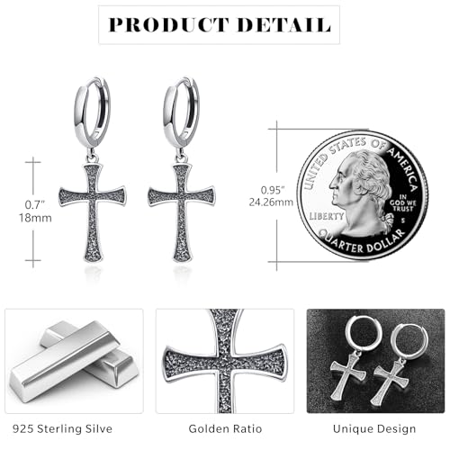 Cross Earrings 925 Sterling Silver Cross Dangle Earrings Christianity Jewelry Gift for Men Women - style: Cross-Silver