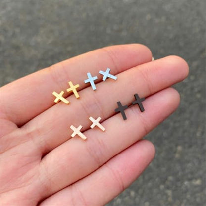 Cross Stud Earring for Women Men Dainty Small Cross Earrings Minimalist Simple Gold Silver Black Religious Faith Cross Studs - color: Gold
