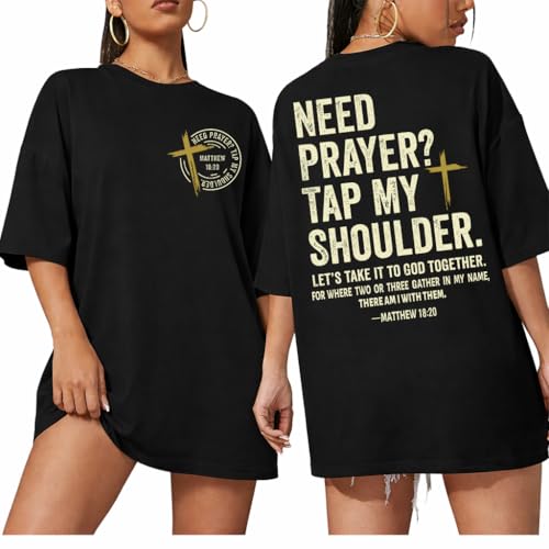 Christian Shirts for Men Women Need Prayer Tap My Shoulder Shirt Christian Religious Faith Bible Verse Cross Shirt - color: Black, size: Medium
