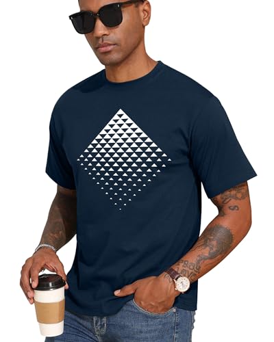 Aiyino Men's Triangle Geometric Tee – Gradient Art 100% Cotton Casual Top - color: Navy, size: Large