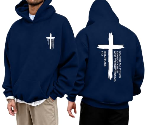 Christian Hoodies for Men Jesus Hoodies Faith Bible Verse Graphic Pullover - color: Blue, size: XX-Large