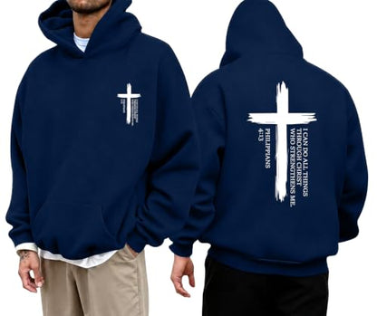 Christian Hoodies for Men Jesus Hoodies Faith Bible Verse Graphic Pullover - color: Blue, size: XX-Large