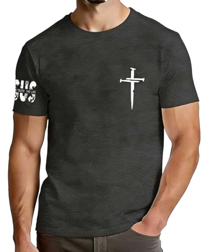 Christian Shirts for Men Religious Cross Shirt Faith Graphic Tees - color: Darkgrey, size: 3X-Large