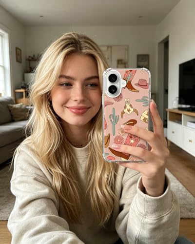 Boho Western Cowgirl Cactus Phone Case Compatible with iPhone 17, Hippie Cowboy Phone Cover for iPhone 17 - color: Cowgirl Boots