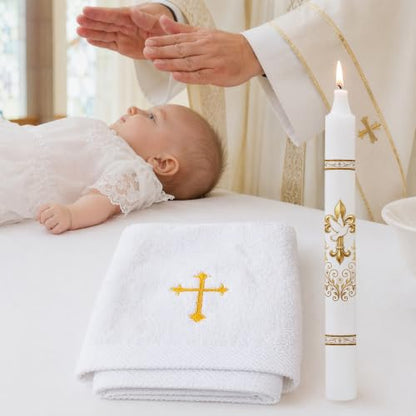 Baptism Candle Set for Boy Girls, Gold Baptismal Candles with Towel - color: Baptism Candle Set