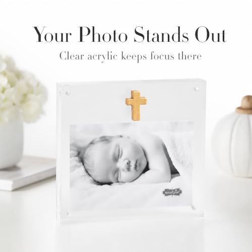 Mud Pie Acrylic Frame With Gold Cross; 6 1/2" x 7"