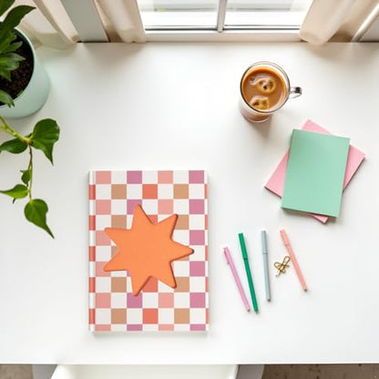 Pearhead Pink & Orange Star Cutout Hardcover Graph Notebook, 6.25x8.25 Grid Journal for Bullet Journaling, Planning & School Notes, 200 Pages - color: Orange Cut-Out Checkered Graph Journal