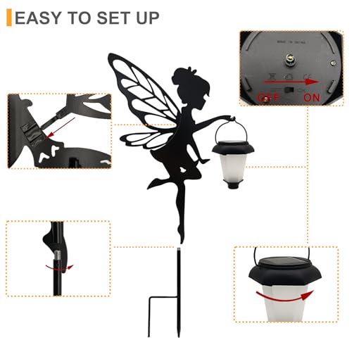 SUNNYPARK 2 Pack Solar Fairy Garden Metal Stake Decorative Lantern - size: Fairy2