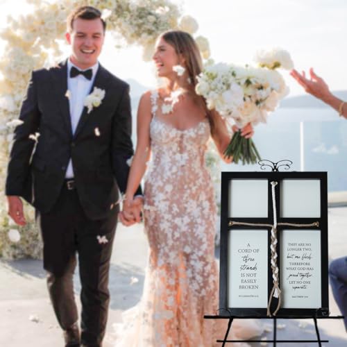 LOSOUR A Cord of Three Strands Wedding Sign,17x23in Marriage Devotional for Couples, Wedding Ceremony Sign For Couple, Anniversary Ideas for Couple (Black, 17 * 23) - color: Black, size: 17*23