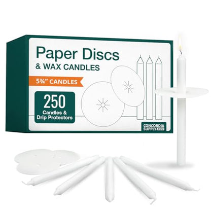 Concordia Supply 5.75" x 1/2" Candles w/Paper Drip Protectors (Set of 250) - size: 5.75 inches