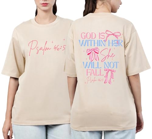 God is Within Her Jesus Oversized Shirts for Women Christian T-Shirt Religious Tee Bible Verse Inspirational Tops - color: Natural, size: Large