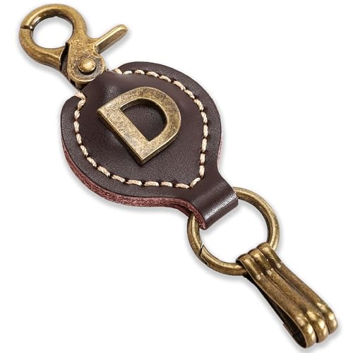 Initial Letter Keychain Brown Leather Alphabet Keychain with Easy Clasp, Key Car Key Bag Key Ring for Women Mens - color: D