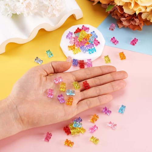 FASHEWELRY 200pcs Clear Acrylic Bear Beads Mixed Color Transparent Gummy Bear Spacer Beads Mini Cute Bears Loose Beads Bulk for Bracelet Necklace Earring Jewelry Making - color: Bear-Mixed Color 200pcs
