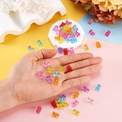 FASHEWELRY 200pcs Clear Acrylic Bear Beads Mixed Color Transparent Gummy Bear Spacer Beads Mini Cute Bears Loose Beads Bulk for Bracelet Necklace Earring Jewelry Making - color: Bear-Mixed Color 200pcs