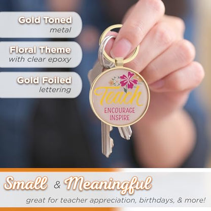Christian Art Gifts Metal Inspirational Scripture Keychains for Men & Women: Round Sturdy Multicolor Encouraging Keyrings - color: Teach/Gold & Pink Floral