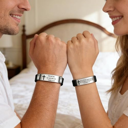 2Pcs Inspirational Quote Cross Bracelets Faith Christian Bible Verse Silicone ID Wristband Religious Bracelet Set Gift for Men Women - style: BR020-1/013