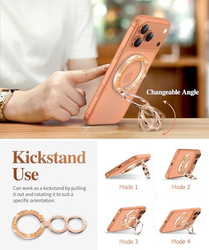 GVIEWIN Magnetic Phone Ring Holder, Compatible with MagSafe Phone Grip - color: Glitter/Orange