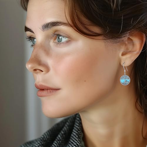Vito Moonstone Turquoise Drop Earrings for Women, 925 Sterling Silver Hooks - style: Turquoise Tree-2