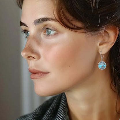 Vito Moonstone Turquoise Drop Earrings for Women, 925 Sterling Silver Hooks - style: Turquoise Tree-2