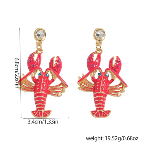 Creative Exaggerated Ocean Animal Drop Dangle Earrings for Women, Bohemia Style Alloy Lobster Octopus Fish Crab Earrings for Summer Beach Holiday Party Jewelry Gifts - style: Rhinestone Red Lobster Dangle Earrings-D