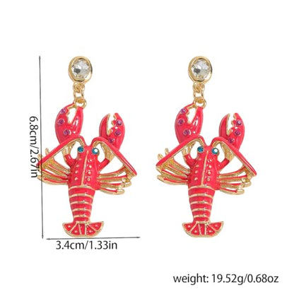 Creative Exaggerated Ocean Animal Drop Dangle Earrings for Women, Bohemia Style Alloy Lobster Octopus Fish Crab Earrings for Summer Beach Holiday Party Jewelry Gifts - style: Rhinestone Red Lobster Dangle Earrings-D