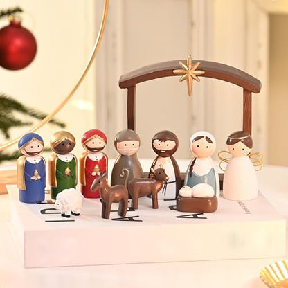 AOMOONOA Small Nativity Set for Kids, 12Pcs Cute Resin Nativity Figurines - color: Mixed Color