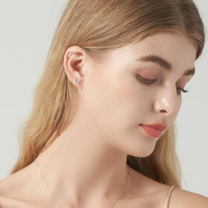 JSGEMSLEE Hypoallergenic 925 Sterling Silver Stud Earrings for Women With Screw Back Small Butterfly Heart Flower Earrings for Girls Tragus Cartilage Jewelry Gifts - color: moon