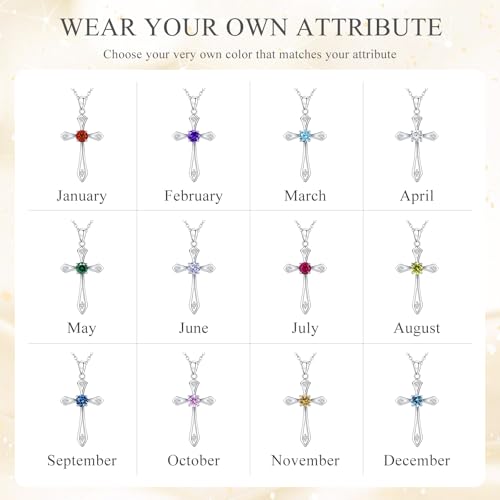 Cross Necklace for Women,925 Sterling Silver Faith Jewerly Gift - color: 05-May-Emerald