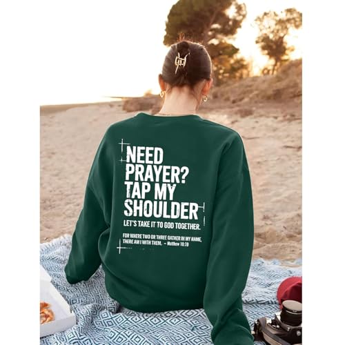 Christian Sweatshirts for Women Jesus Cross Casual Pullover - color: Green, size: XX-Large
