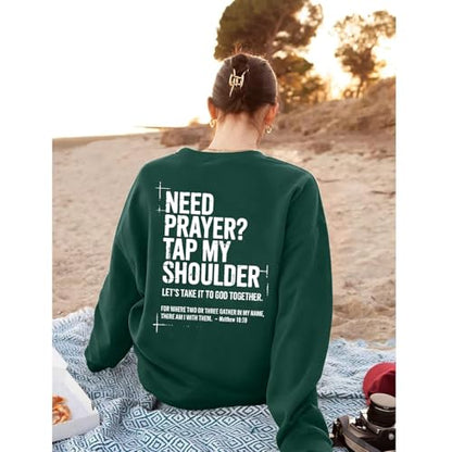 Christian Sweatshirts for Women Jesus Cross Casual Pullover - color: Green, size: XX-Large