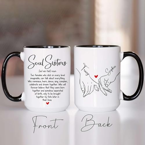 Personalized Besties Forever Mug - Custom Besties Names Crossword Puzzle Mug - Peronalized Sisters Names - Birthday Gift For Best Friend - Long Distance Besties Cup (SOUL-SISTER-M1) - color: SOUL-SISTER-M1