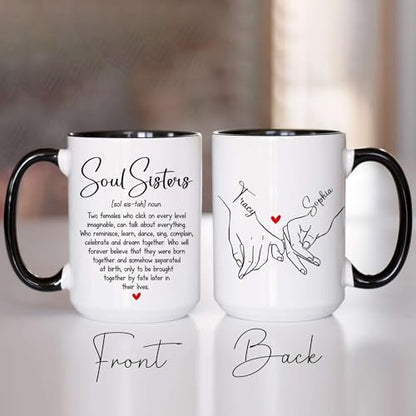 Personalized Besties Forever Mug - Custom Besties Names Crossword Puzzle Mug - Peronalized Sisters Names - Birthday Gift For Best Friend - Long Distance Besties Cup (SOUL-SISTER-M1) - color: SOUL-SISTER-M1