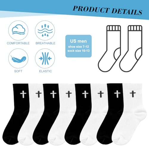 16 Pairs Christian Cross Socks Bulk Religious Elastic Crew Socks Christian Gifts for Men Women - color: Black, White