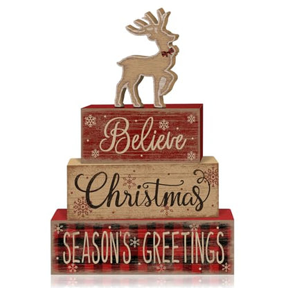 Britimes Tiered Tray Decor Set, 4 Pack, Wooden, Farmhouse Rustic Reindeer - style: Reindeer